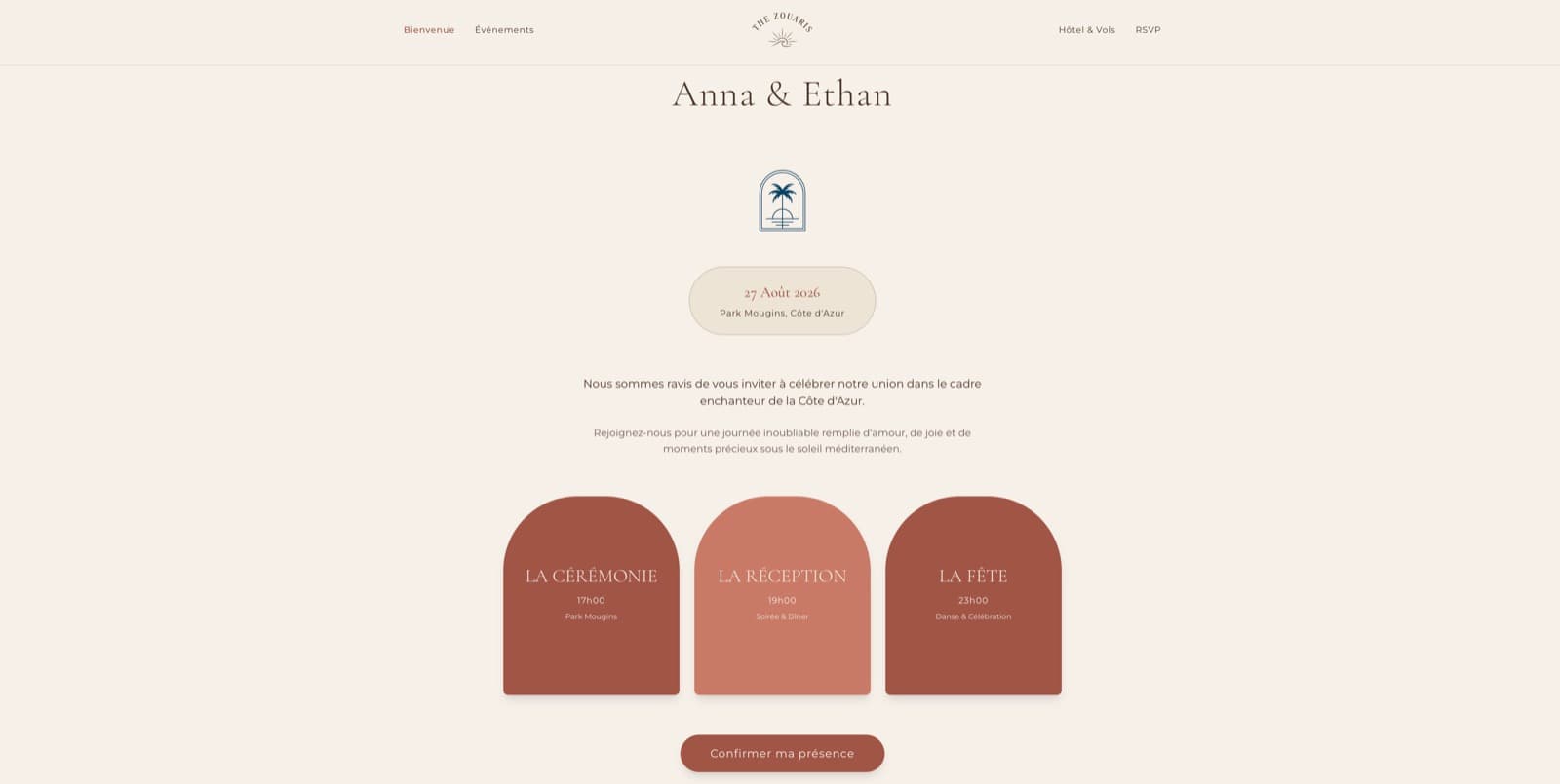 Aperçu du site de mariage Anna et Ethan