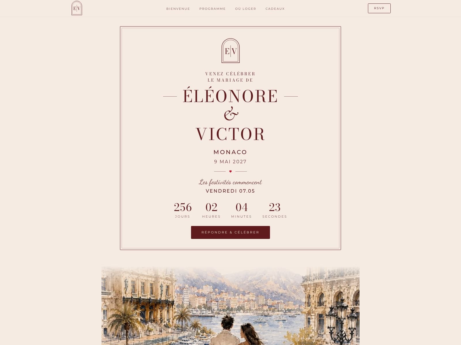 Aperçu du site de mariage Éléonore et Victor