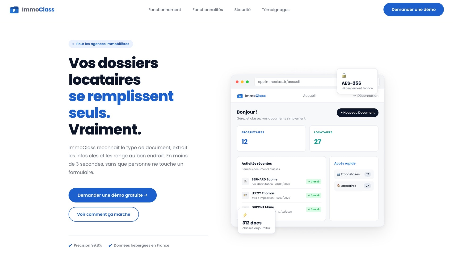Interface d'ImmoClass, le SaaS édité par MRTN Studio