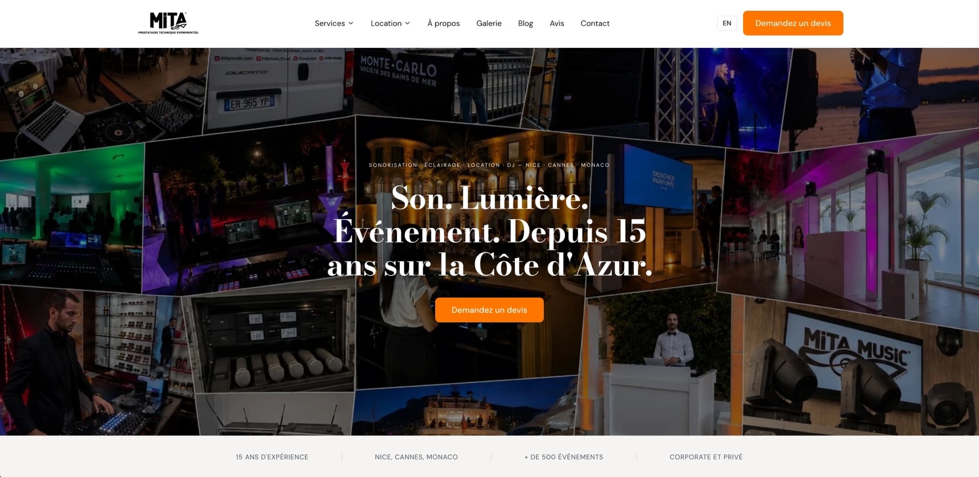 Aperçu du site Mita Music, prestataire son et lumière à Nice, Cannes et Monaco