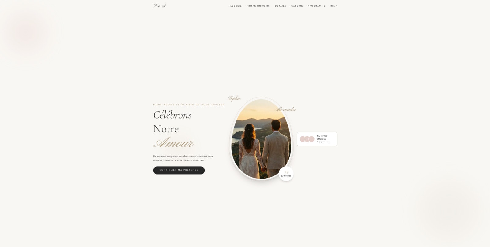 Screenshot of a wedding website created by MRTN Studio